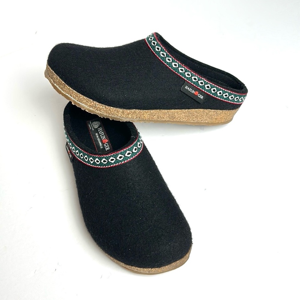 HAFLINGER Grizzly Franzl black Clog Wool Felt Slipper Germany EUR 39 US 8